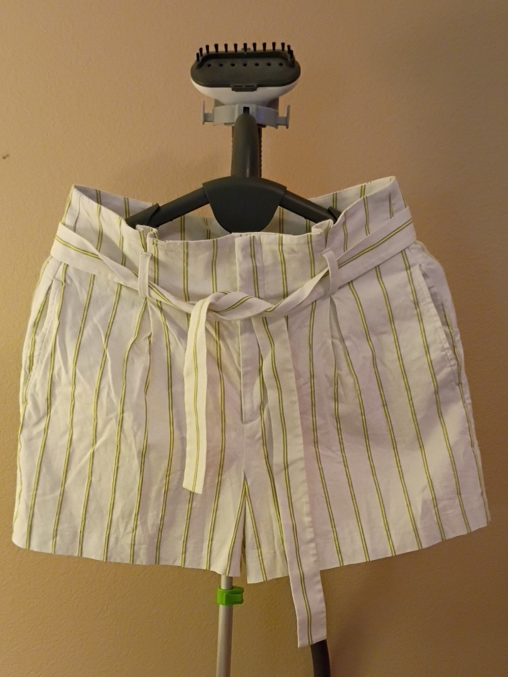 Banana Republic White Shorts with Neon Pinstripes and Self-Tie Waist Size 14